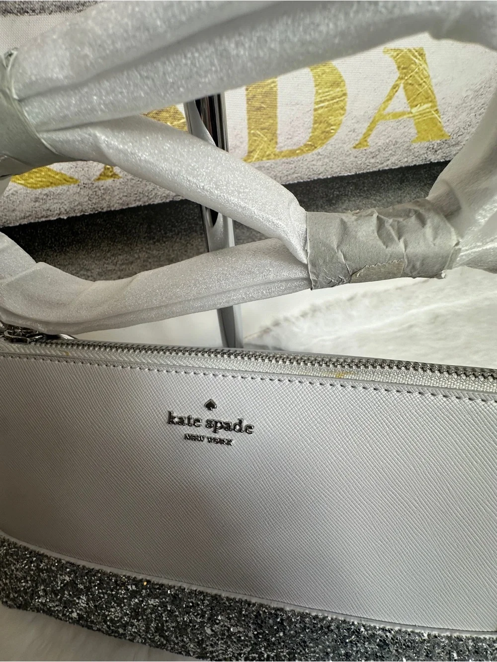 kate spade Silver and Light Gray Glitter Crossbody Bag